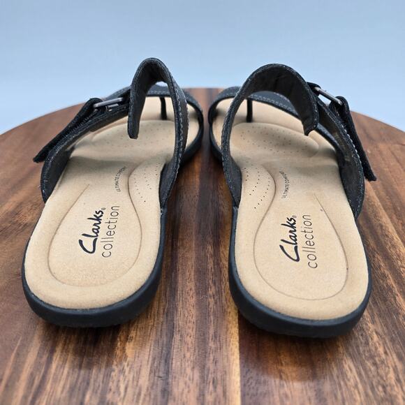 Clarks Sandals Women's 7 M Black Leather Thong Slip On Comfort Toe Loop Strap - Picture 4 of 7